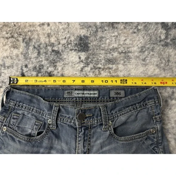 BKE Carter‎ Straight Size 30S Mens Distressed Denim Blue Jeans 31" Inseam Buckle - Picture 11 of 16